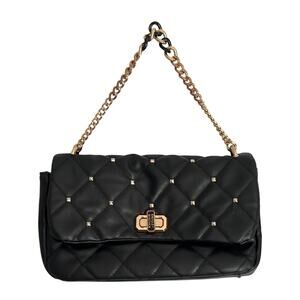 Badgley Mischka Purse Shoulder Bag Black Quilted Gold Chain Pockets Vintage